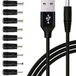 USB to DC 5V Power Cable, DC 5.5x2.1mm Plugs Charging Cord with 11 Interchangeable Jack Connectors Charger Adapters for LED Light